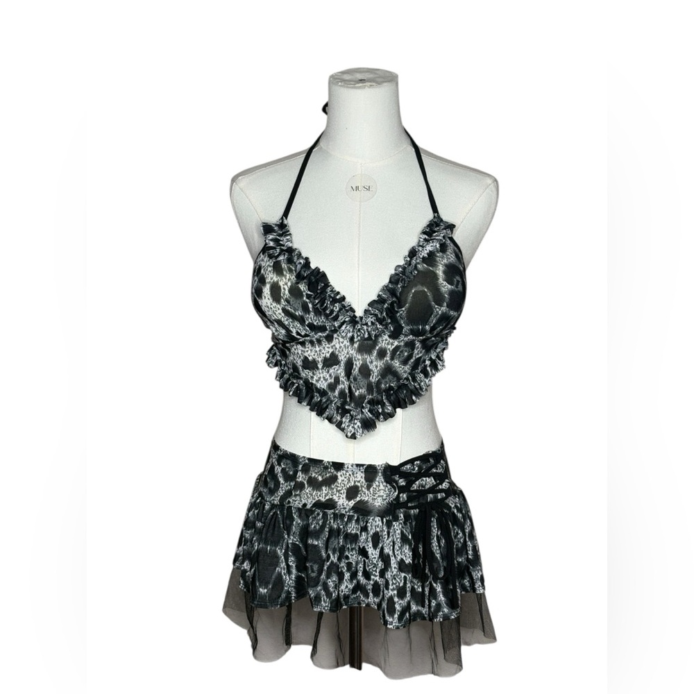 Black and Gray Animal Print Halter Dress